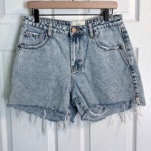 One Teaspoon Legend Denim Shorts 29 Light Blue Acid Wash Raw Hem High Rise